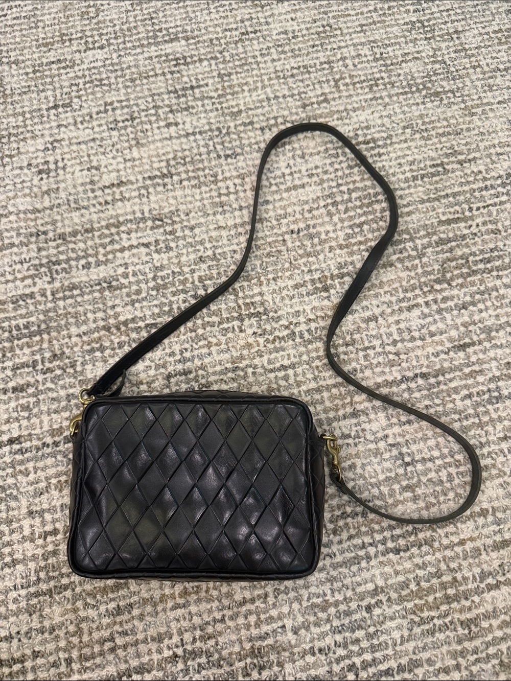 CLARE V Black Quilted Leather Crossbody Bag with Gold Hardware